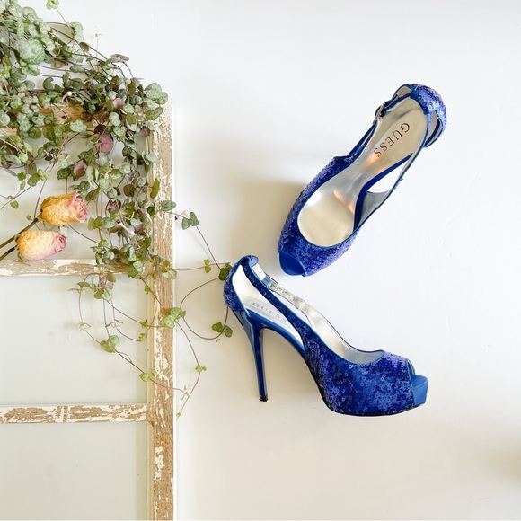 NEW Guess Blue Sequin Heels - Picture 5 of 6